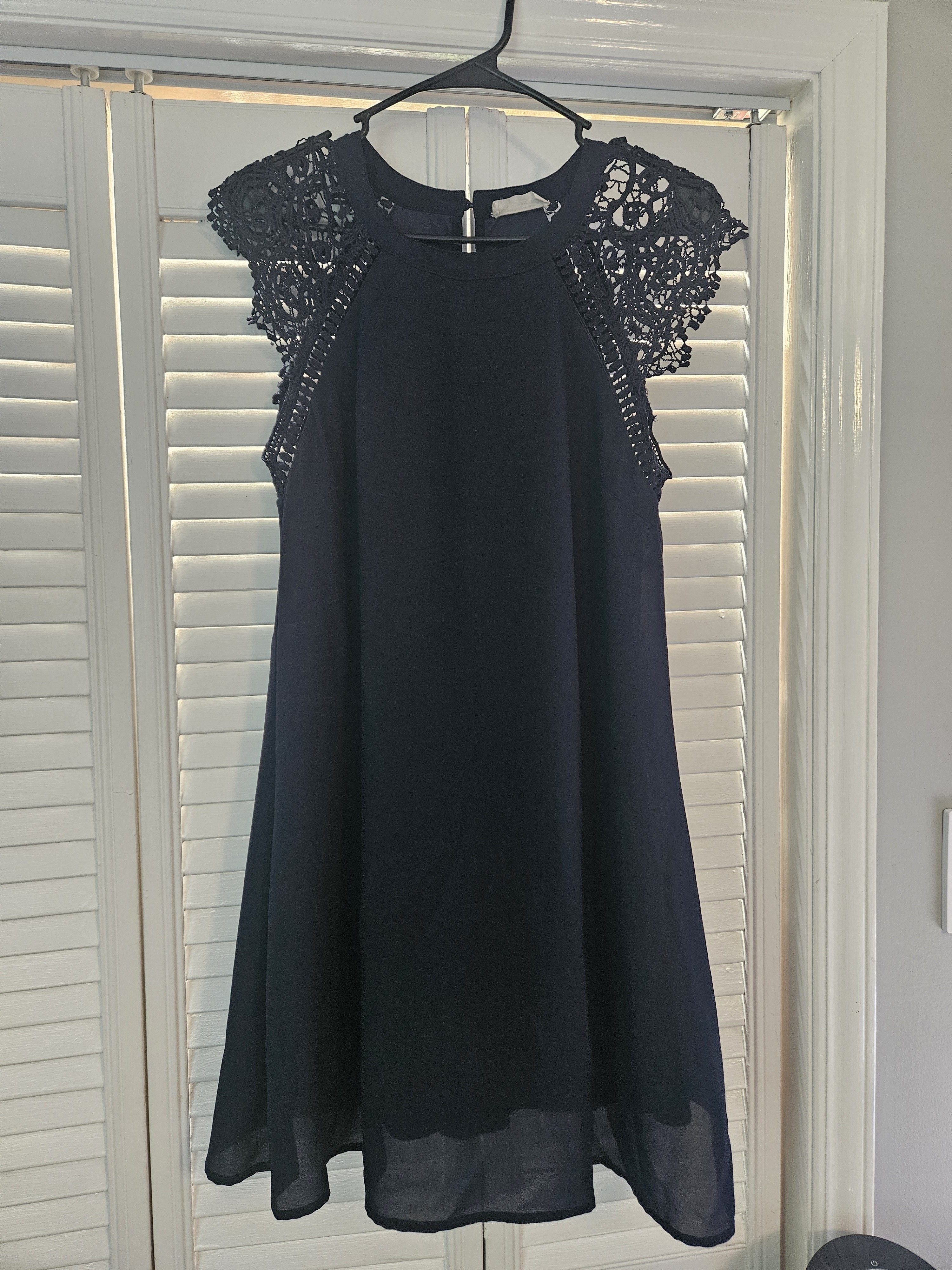 Altar'd State S Navy Crochet Cap-Sleeve A-Line Mini Dress